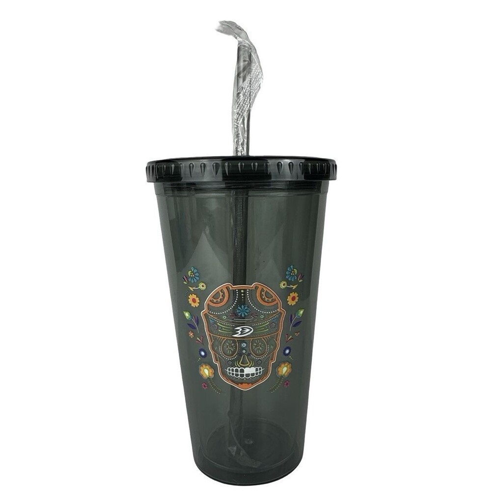 Anaheim Ducks Dia De Los Muertos Day of Dead Tumbler Cold Cup Straw 24oz New